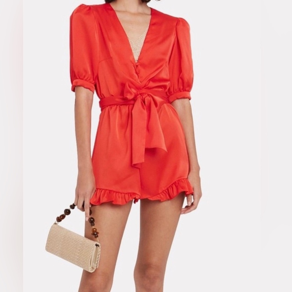 Alexis indir red satin ruffle tie romper